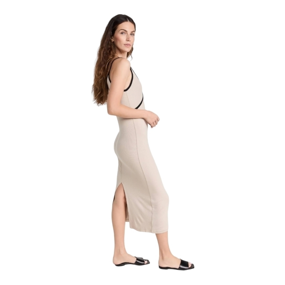 ATM Anthony Thomas Melillo Tan Modal Rib Cami Dress with Black Contrast Trim-XS - Picture 4 of 12